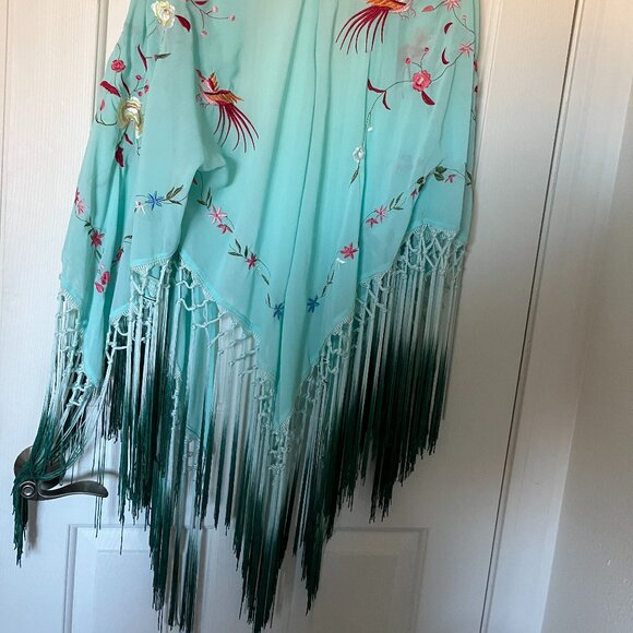 FREE PEOPLE EMBROIDERED KIMONO WITH OMBRE FRINGE - Picture 2 of 4